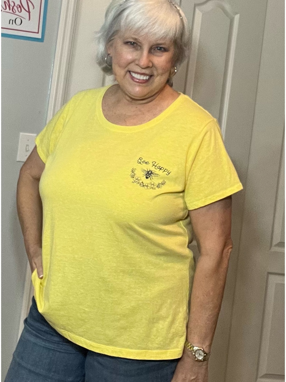 St. John's Bay Yellow 'Bee Happy' Short-Sleeve Tee petite xl  NEW